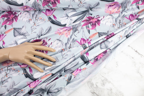 Seafoam Floral Print Knit Jersey Fabric Designer Fabric Sportswear by the yard