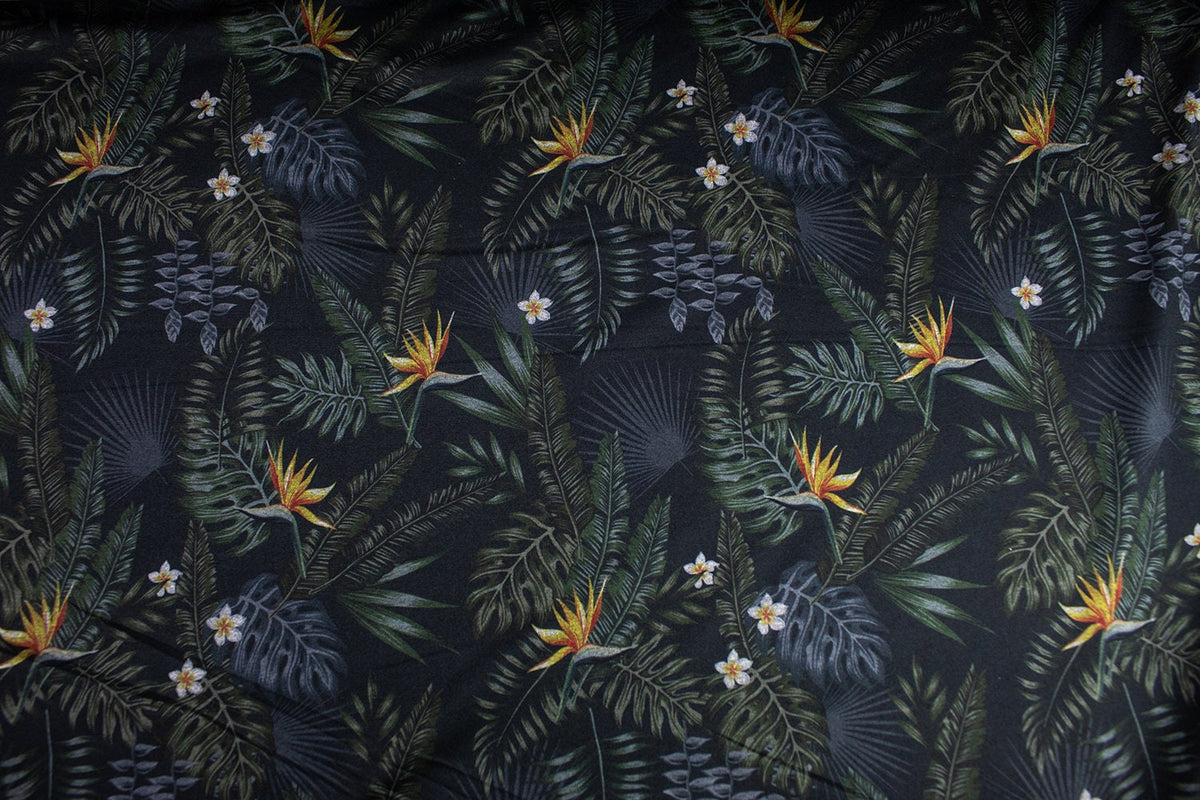 Birds of Paradise Tropical Print Knit Jersey Fabric Designer Fabric Yoga Fabric by the yard
