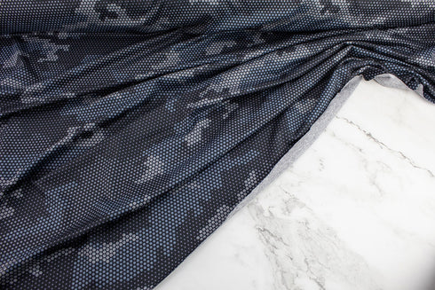 Blue Abstract Camouflage Knit Jersey Fabric Designer Fabric Yoga Fabric Remnant