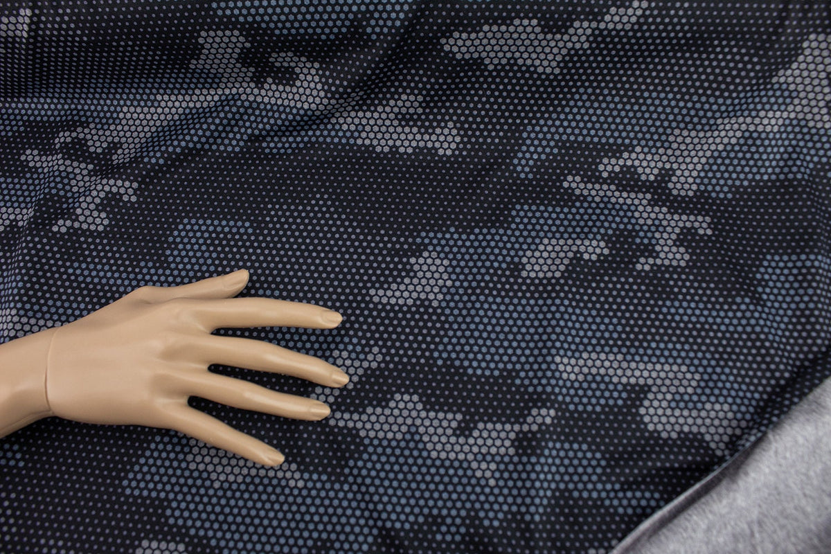 Blue Abstract Camouflage Knit Jersey Fabric Designer Fabric Yoga Fabric Remnant