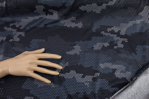 Blue Abstract Camouflage Knit Jersey Fabric Designer Fabric Yoga Fabric Remnant