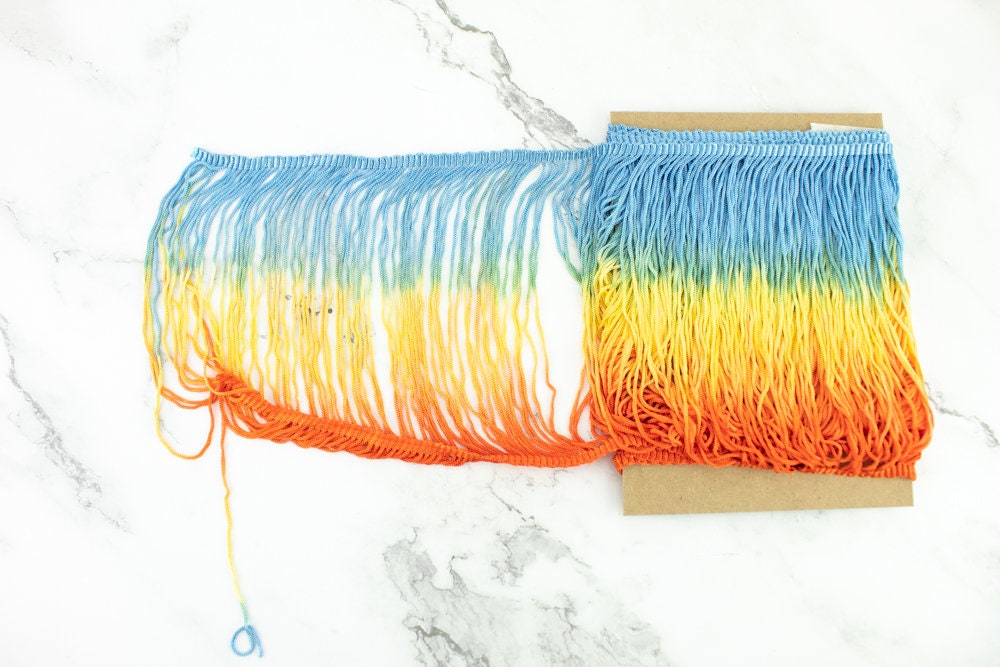 Blue Yellow and Orange Multi Fringe Trim 6.5 inches width x 1 yard and 26 inches length