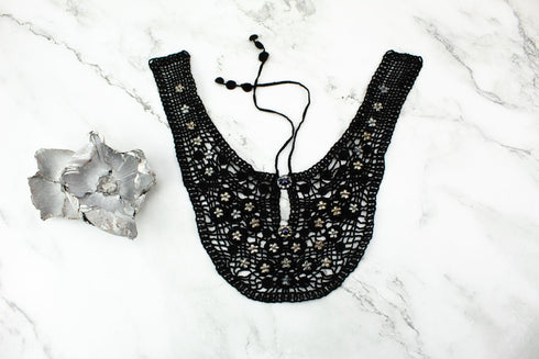 Black Floral Cotton Embroidered Lace Applique