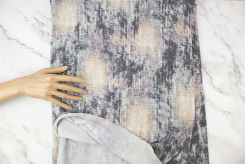 Lavender Beige Multi Abstract Baby French Terry Knit Fabric Remnant 2.25 yards