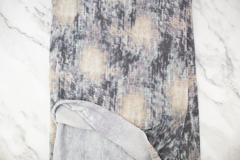 Lavender Beige Multi Abstract Baby French Terry Knit Fabric Remnant 2.25 yards