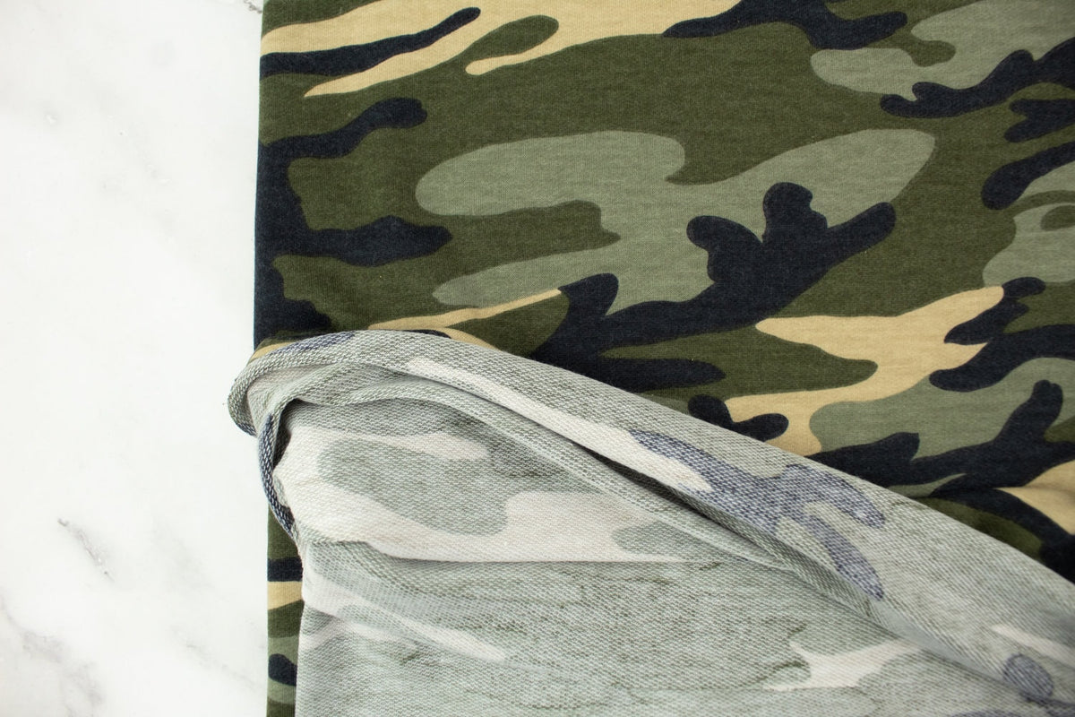 Dark Olive Camouflage Baby French Terry Knit Fabric Remnant 1.75 yards