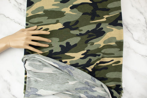 Dark Olive Camouflage Baby French Terry Knit Fabric Remnant 1.75 yards