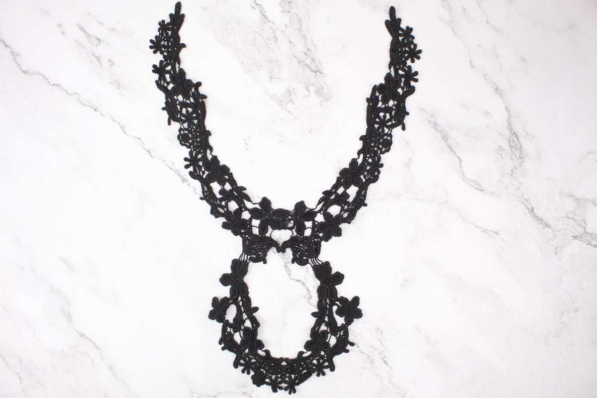 Black Floral Cotton Lace Applique