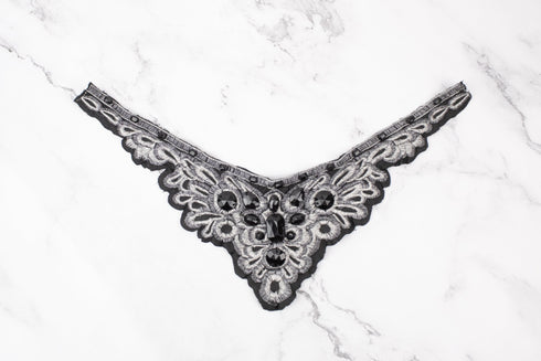 Black and Warm Silver Beaded Applique