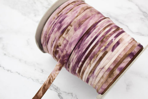 Burgundy Tie Dye Knit Jersey Trim Spaghetti Straps Hollow Tube Tubular Trim 10 yards