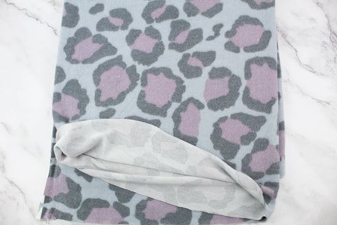 Purple Leopard Print Brushed Sweater Knit Fleece Like Fabric Remnant 3/4 yard