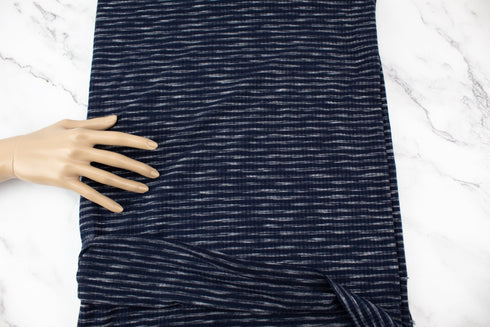 Navy and White Heather Stripe Rib Knit Fabric by the yard