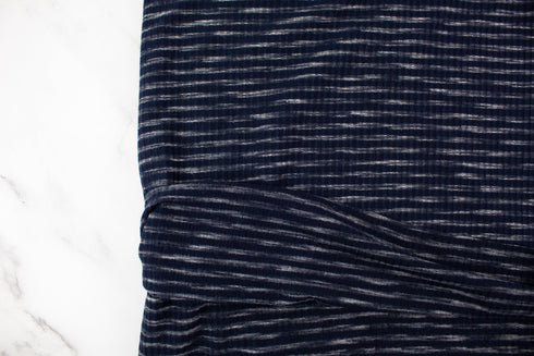Navy and White Heather Stripe Rib Knit Fabric by the yard
