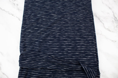 Navy and White Heather Stripe Rib Knit Fabric by the yard