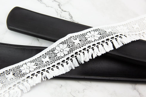 White Floral Lace  Fringe Trim Remnant 3 inches width x 4.25 yards