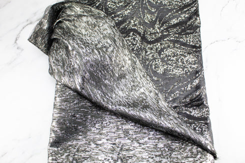 Black and Silver Modern Swirls Brocade Designer Fabric by the yard