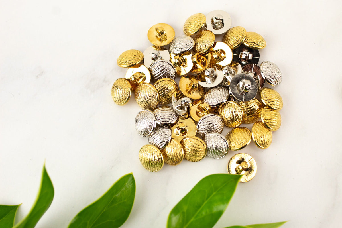 92 Gold and Silver Plastic Buttons Destash Bundle Pack