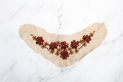 Brown and Red Floral Beaded Applique