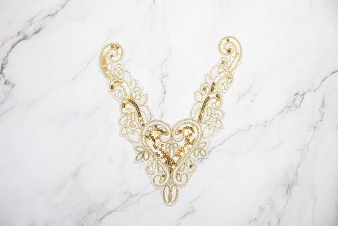Gold and White Sequined Lace Applique
