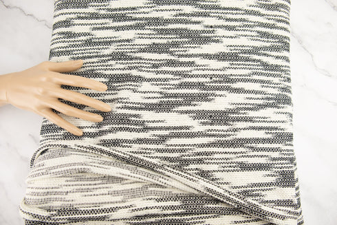 Cream and Black Tweed Like Space Dye Sweater Knit Fabric by the yard