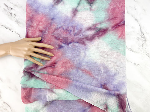 Purple Pink and Mint Tie Dye Novelty Mesh Fabric Remnant 1 yard MNT00019