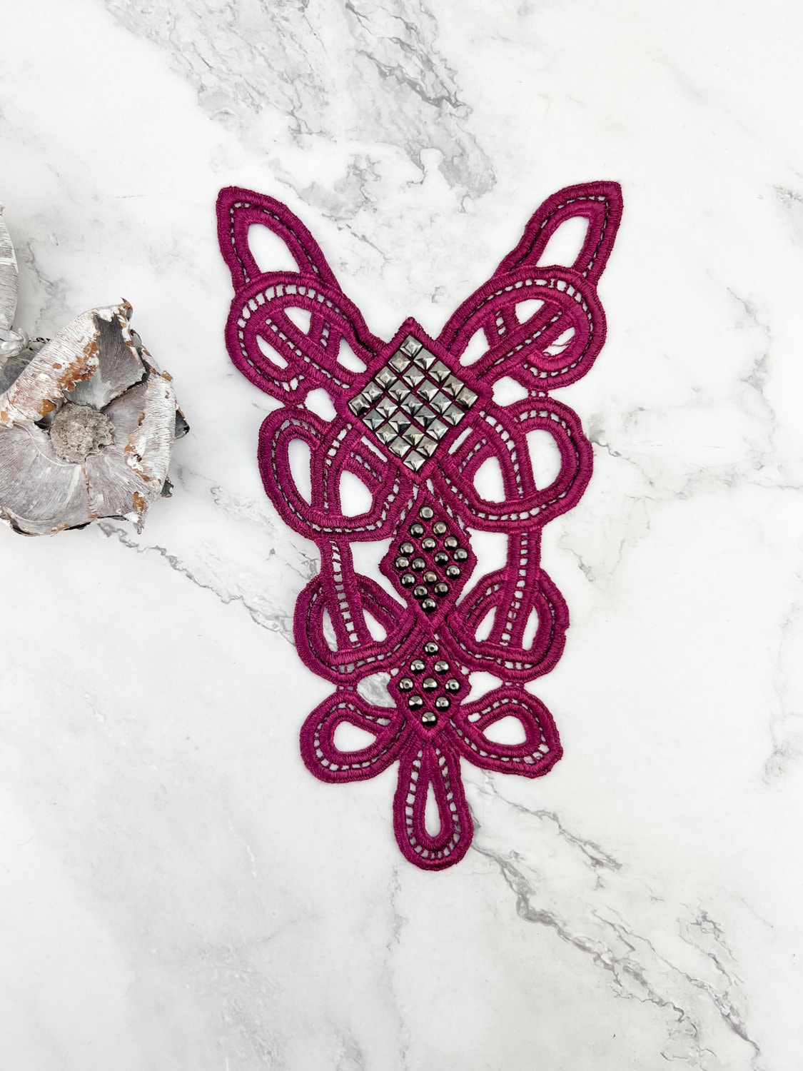 Burgundy Lace Applique with Rivets