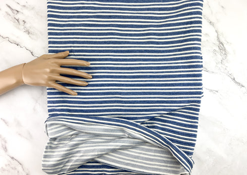 Blue and Off White Ottoman Stripe Double Knit Fabric Remnant 1 yard and partial 24 inches length PDK00786