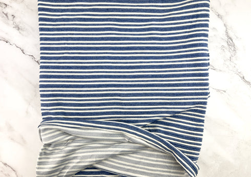 Blue and Off White Ottoman Stripe Double Knit Fabric Remnant 1 yard and partial 24 inches length PDK00786