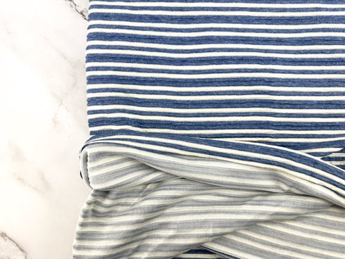 Blue and Off White Ottoman Stripe Double Knit Fabric Remnant 1 yard and partial 24 inches length PDK00786