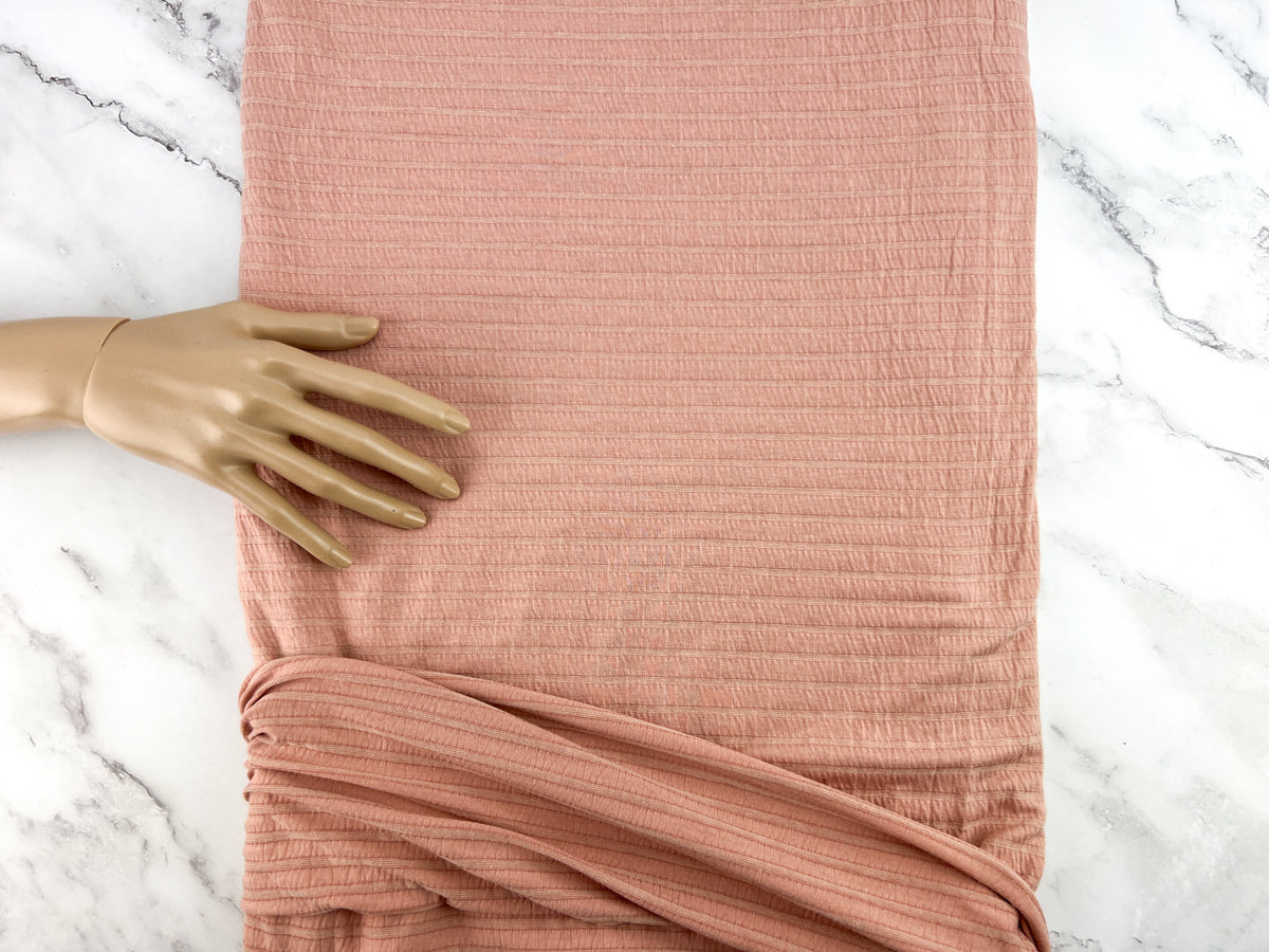 Blush Peach Pink Stripe Knit Jersey Fabric Remnant 3 yards