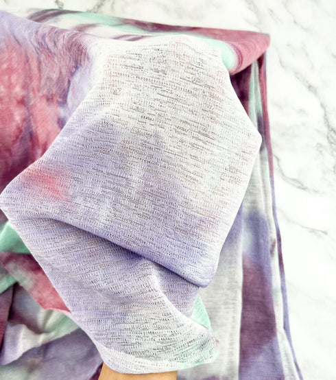 Purple Pink and Mint Tie Dye Novelty Mesh Fabric Remnant 1 yard MNT00019