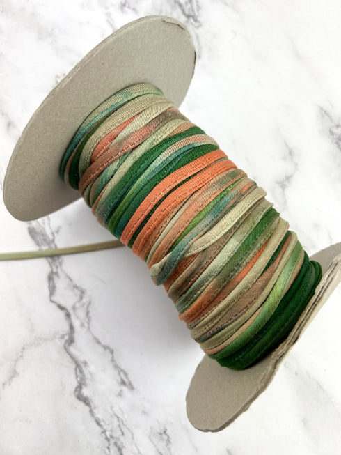 Orange Green Ombre Multi Colored Knit Jersey Trim Spaghetti Straps Hollow Tube Tubular Trim 10 yards ATN01160