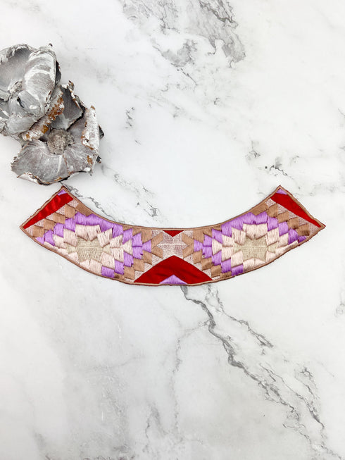 Maroon Beige Purple Embroidered Neck Applique APP00429