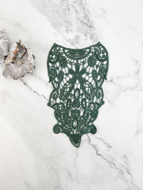 Olive Green Floral Cotton Lace Applique APP00432