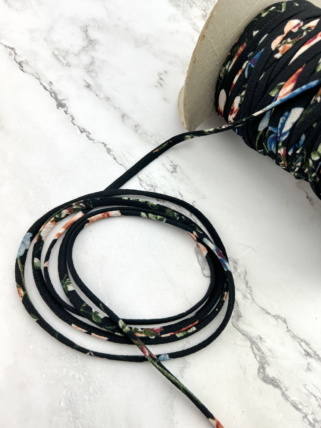 Black Floral Cloque Spaghetti Straps Trim Hollow Tube Tubular 10 yards