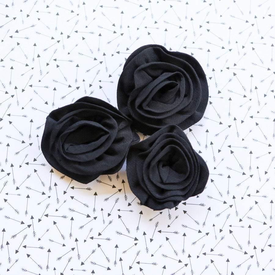Black Rosette Fabric Flowers 3 Pieces - Felinus Fabrics