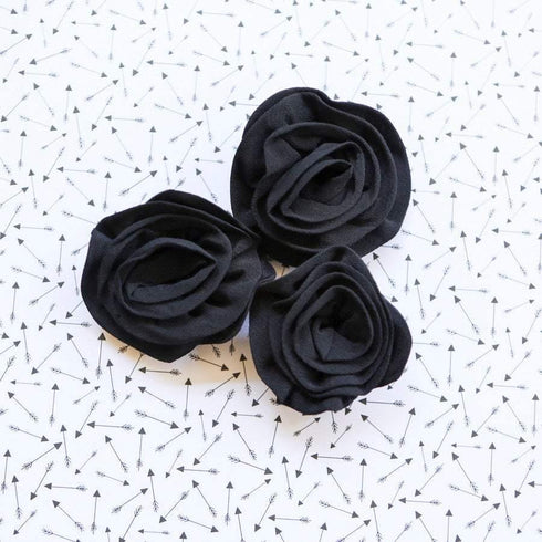 Black Rosette Fabric Flowers 3 Pieces