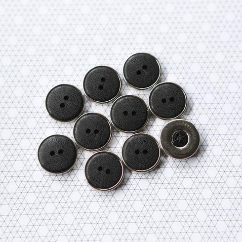 18mm Black Buttons Silver Rim 10 Pieces