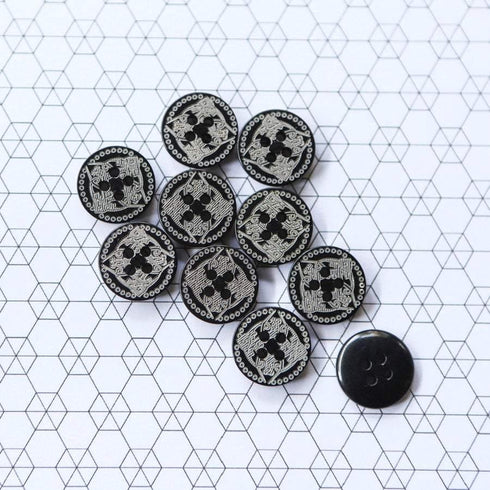 15mm Black Plastic Buttons Engraved Black Celtic Design 10 Pieces