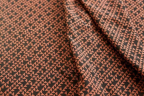 Black and Dark Orange Graphic Silk Print Fabric 2.5 yards