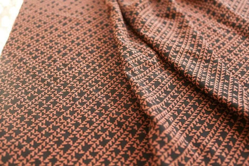 Black and Dark Orange Graphic Silk Print Fabric 2.5 yards