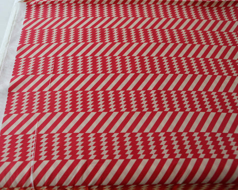 Red and Pale Nude Vintage Inspired Graphic Stripe Printed Crepe Georgette Fabric 2.5 yards