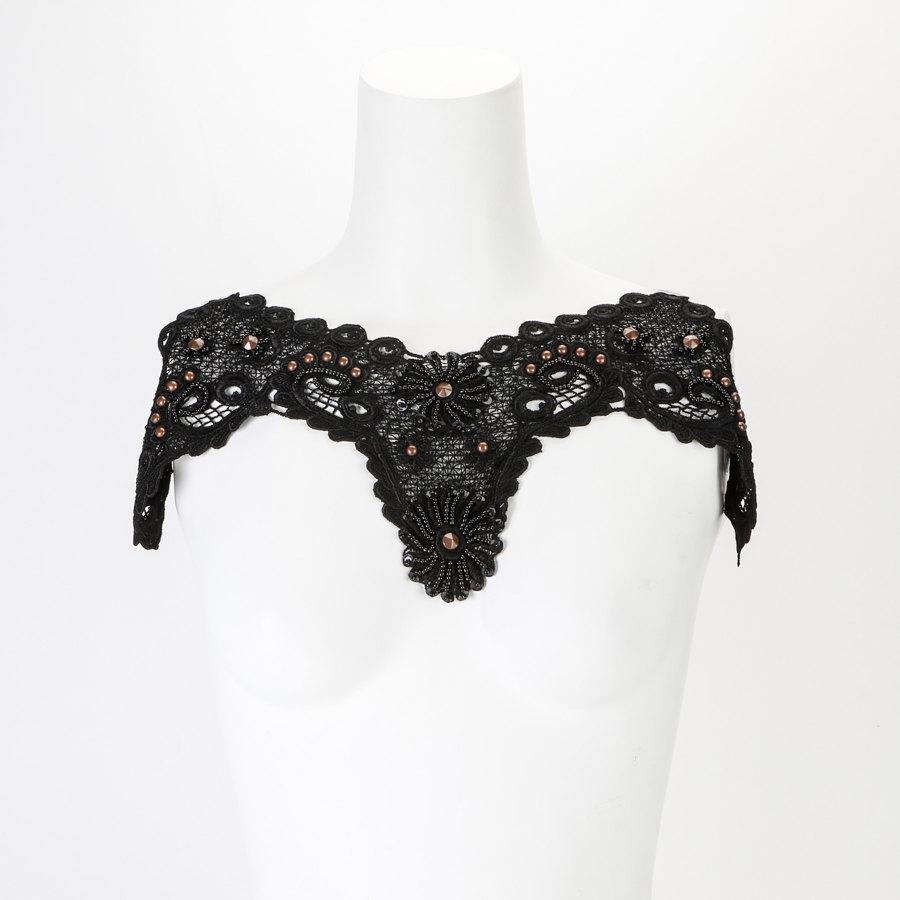 Ornate Black Beaded with Sequins and bronze rivets lace Applique APP00001 - Felinus Fabrics