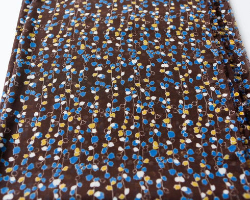 Floral Blue Yellow Brown Semi Sheer Printed Chiffon Fabric 2.5 yards