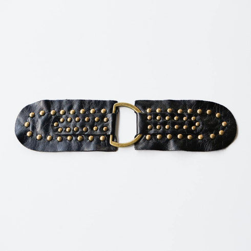 2 Pieces of Black Faux Leather Riveted Straps with Large D Ring Center