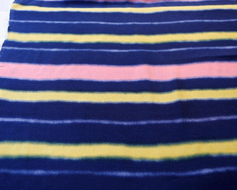 Blue Yellow and Coral Pink Stripe Printed Light Weight Woven Fabric 2 yards