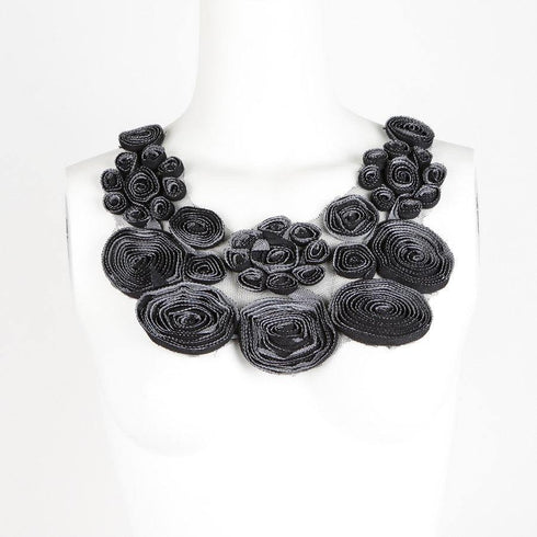 Floral Lace Applique Black and White on Mesh  APP00045