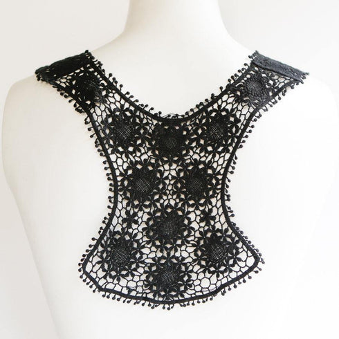 Black Front and Back Connected Floral Lace Applique