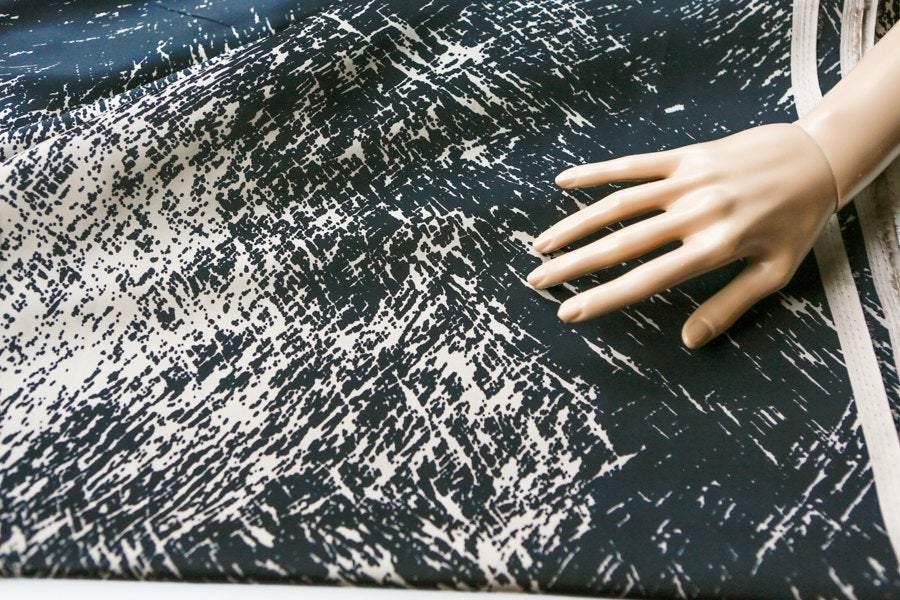 Black and Beige Graphic Splatter Print Charmeuse Fabric Satin by the Yard - Felinus Fabrics