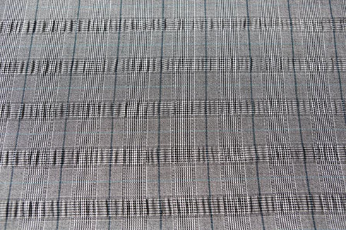 Black and White Plaid Stretch Wool Suiting Seersucker Fabric Remnant 1 yard 12 inches length